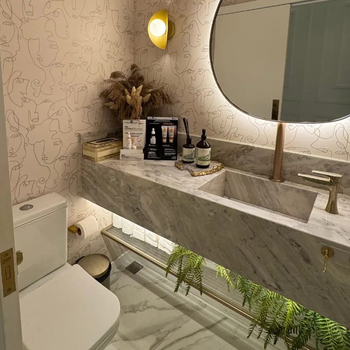 Lavabo em mármore e dourado, CBCF Blumenau